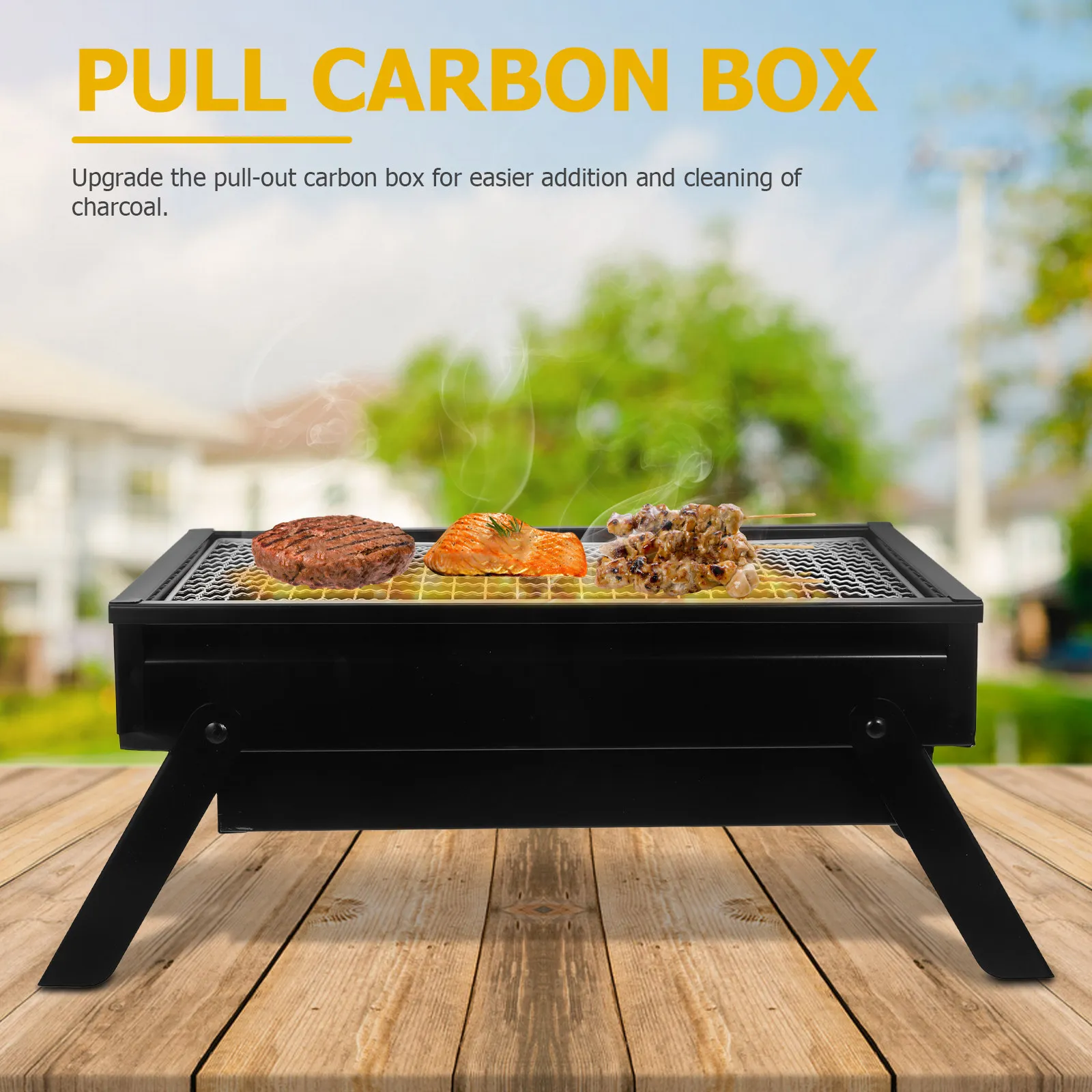 Portable Charcoal Folding Grill Small Compact Thickened Outdoor Camping Bbq Mini Travel Grill Pullout Charcoal Box Easy Add