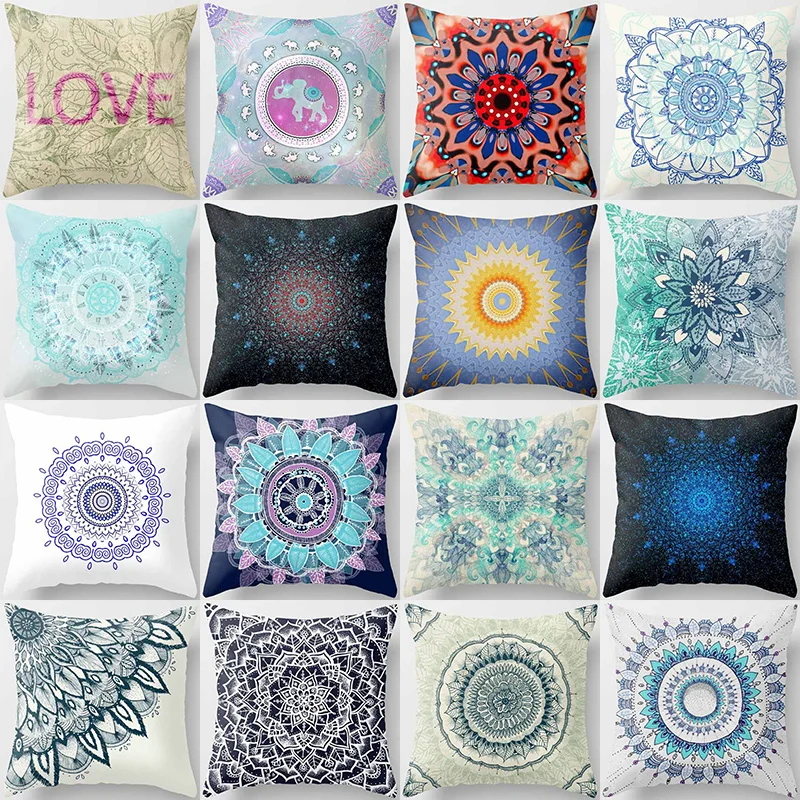 Love Letters Round Mandala Flowers Pattern Pillow Cases Short Velvet High Quality Square Thick Pillow Case Covers 45cmby45cm