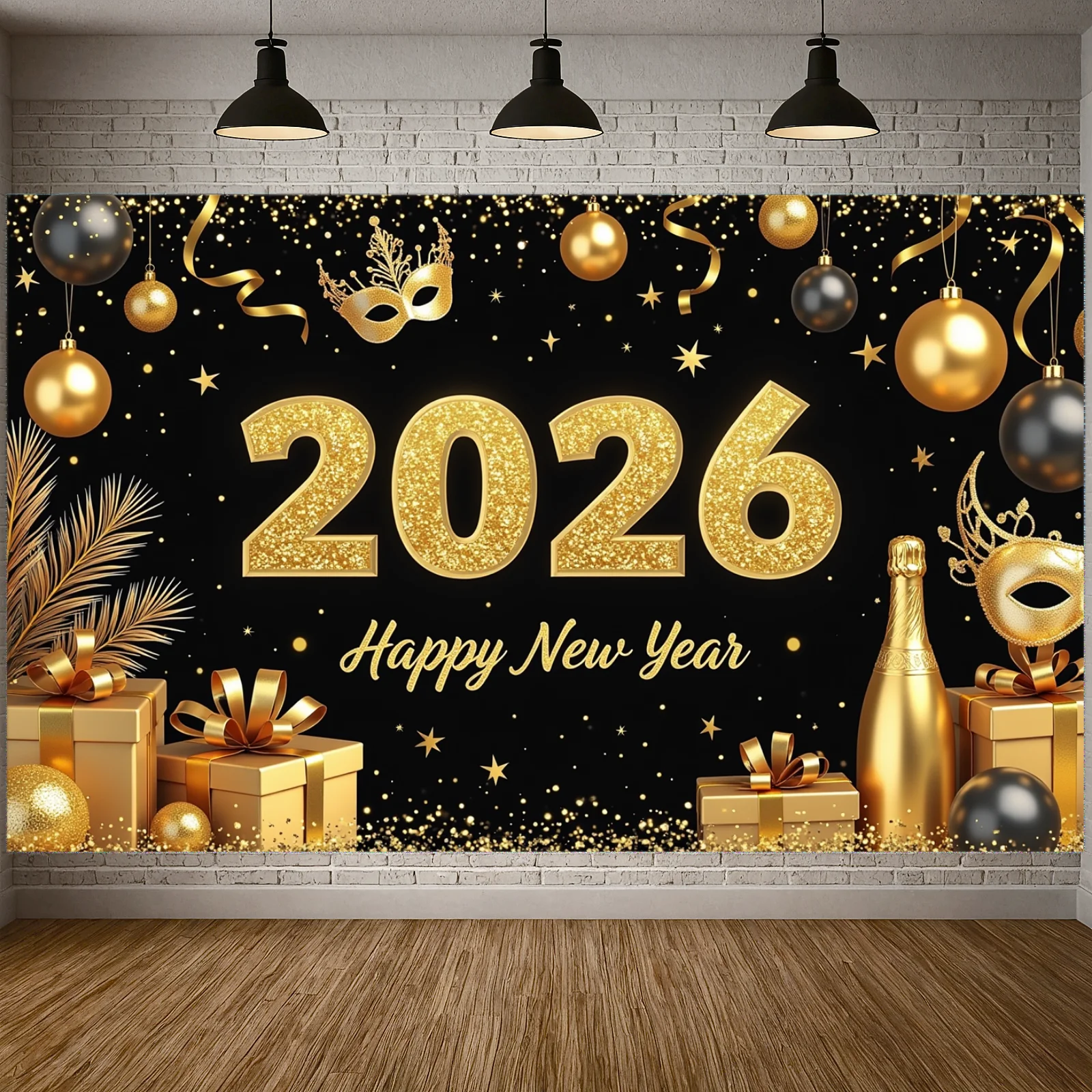 2026 Новогодний золотой декор, тематический баннер для вечеринки, реквизит для фотосессии, звездные украшения, баннер с Новым годом для праздничного сбора, мероприятия