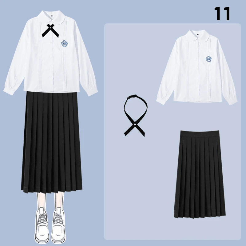 Japanese Style Jk Uniform Short and Long Sleeve Shirt Pleated Skirt or Pants Set School Outfit with Bow Tie for Daily Wear Party