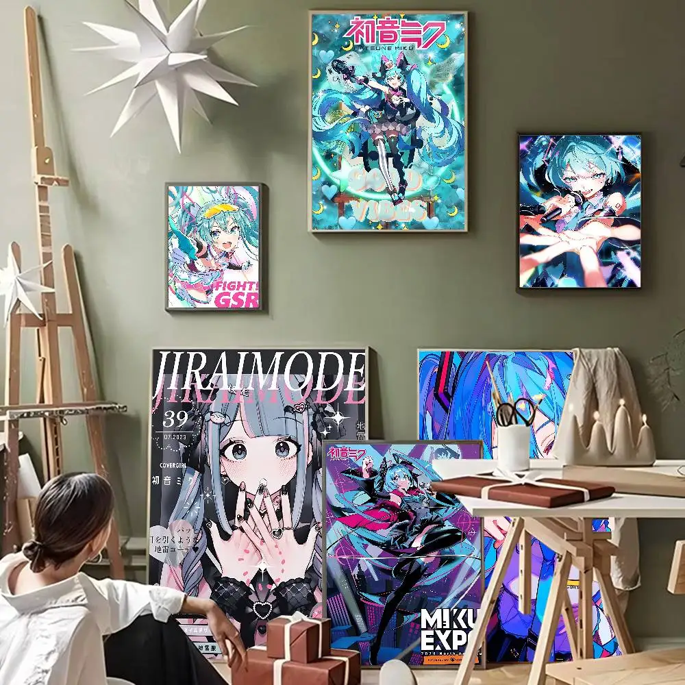 H-HATSUNEs Cartoon M-MIKU Classic Vintage Posters Decoracion Painting Wall Art White Kraft Paper Kawaii Room Decor