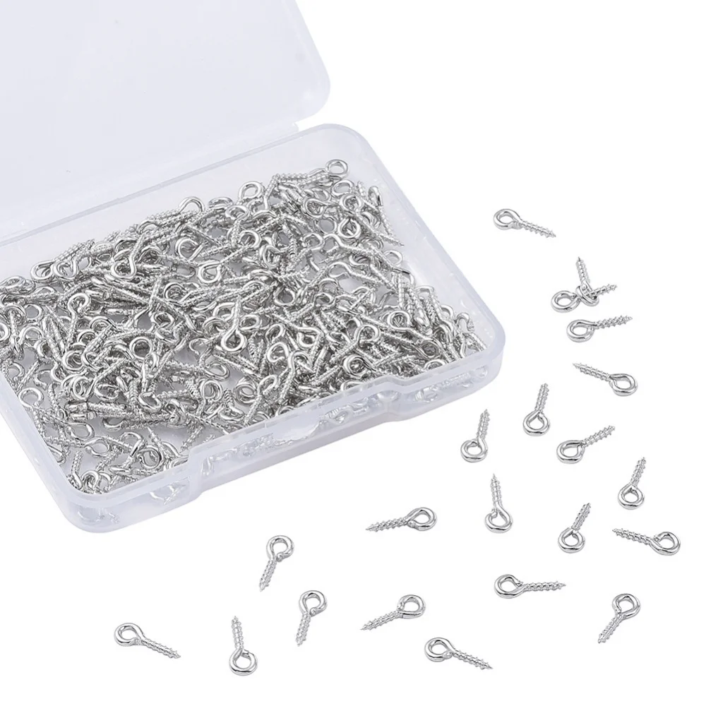 100pcs/box Mini Screw Eye Pin Pegs 8 x 4mm Hooks Self-Tapping Screws for Crafts Cork Top Bottles DIY Jewelry Making Accessories