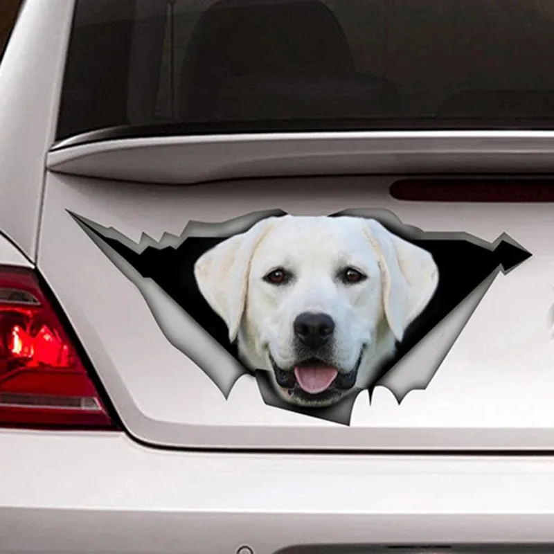 13X6cm White Labrador Car Sticker Torn Metal Decal Reflective Stickers Waterproof 3D Car Styling White Lab Decals  PVC K K