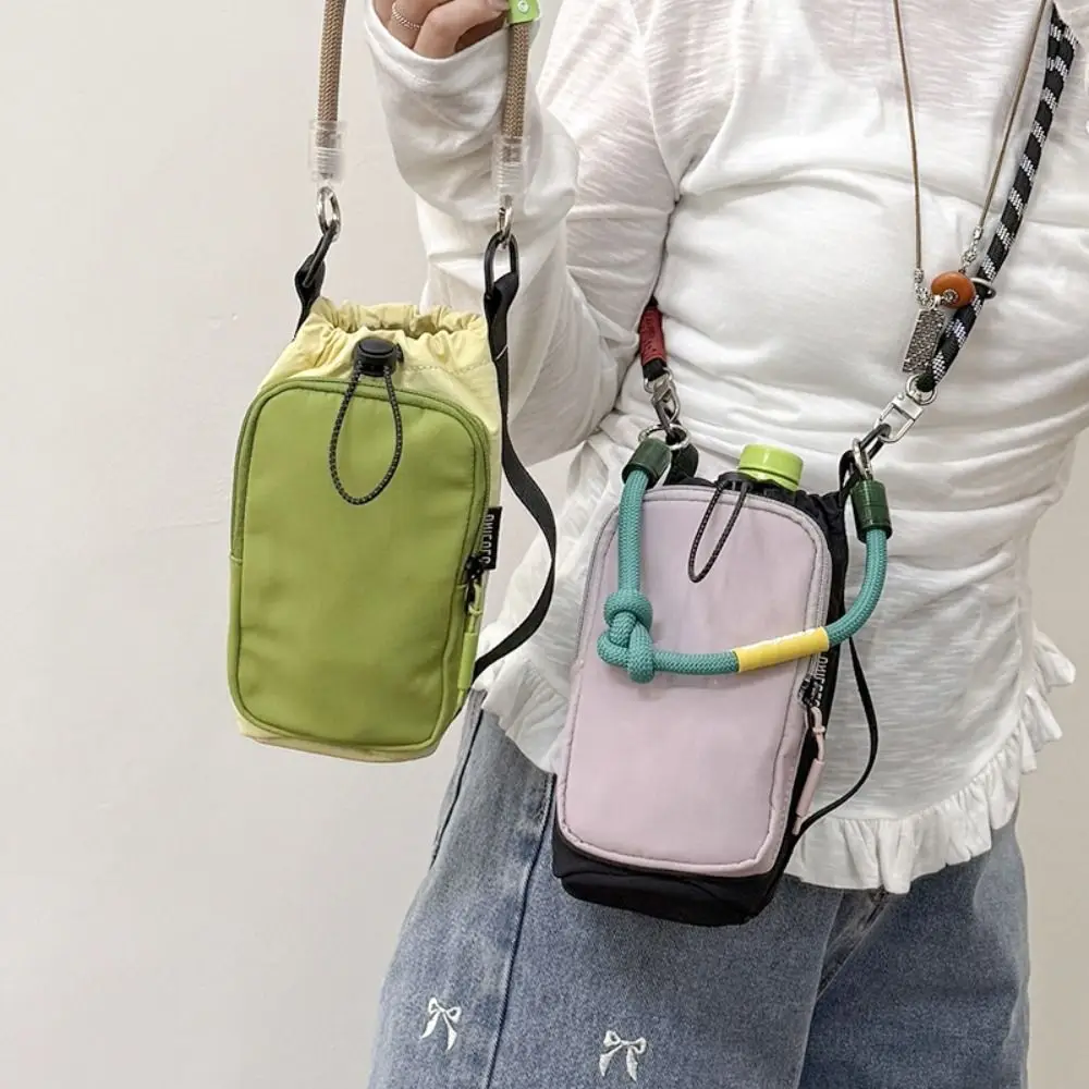 

Portable Sports Nylon Shoulder Bag Coin Pouch Nylon Rope Drawstring Crossbody Bag Casual Solid Color Mobile Phone Pack Unisex