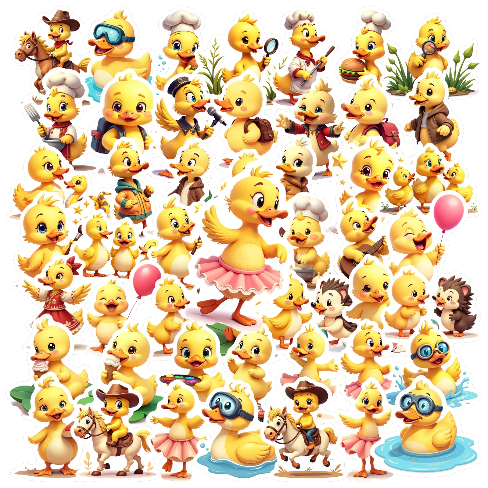 50pcs Cute Rubber Duck Stickers Fun Yellow Animal Decals Kids Water Bottle Scrapbook Laptop Phone DIY Stationery Stickers