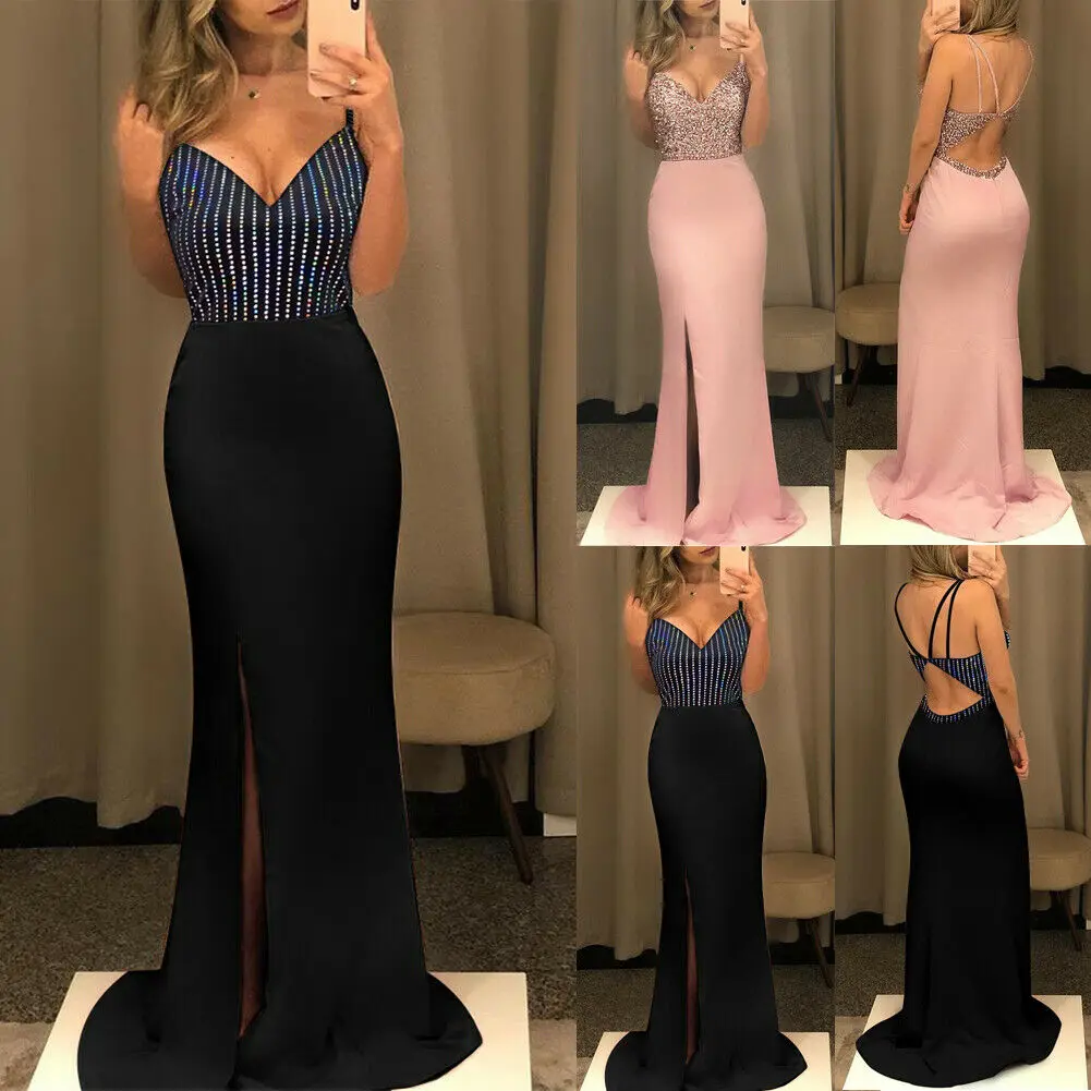 Abito senza schienale con scollo a v profondo donna 2023 nuovi abiti da Cocktail Party abito lungo aderente estivo Maxi senza schienale abito elegante