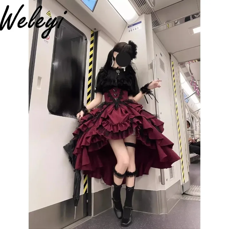 Christmas Jirai Kei Dark Goth Style Suit Ropa De Mujer 2025 Fashion Versatile Top Irregular Skirt Halloween Lolita Two Piece Set