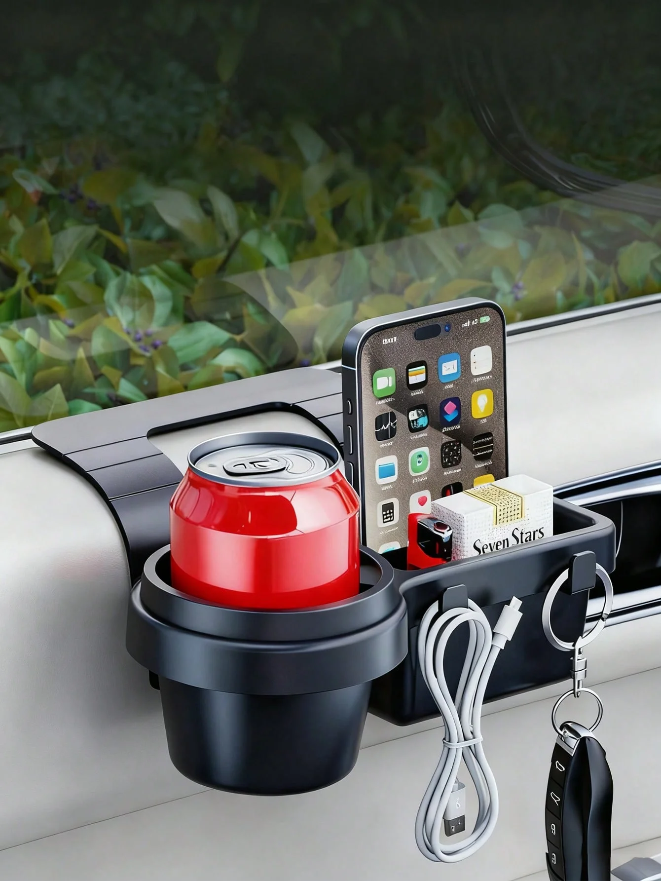 

Car Door Side Storage Box, Car Window Rack, Plug & Play, Multi-Functional Hanging Organizer, Cup Holder, Phone Slot, Card Pocket
