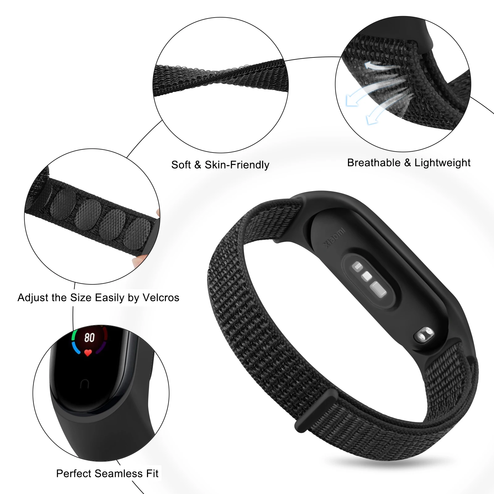 Pulseira de Nylon ajustável para Xiaomi Mi Band, Pulseira para Amazfit Band 5, Acessório Smartwatch, Substituição da Pulseira, 7, 6, 5