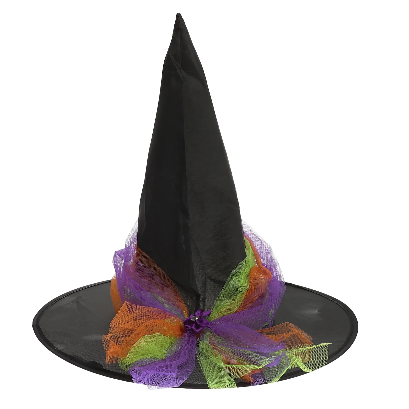 

Halloween Witch Hat Cloth Material Tall Pointed Tip Ribbon Decor Wide Brim for Halloween Costume Party Witch Accessories Role