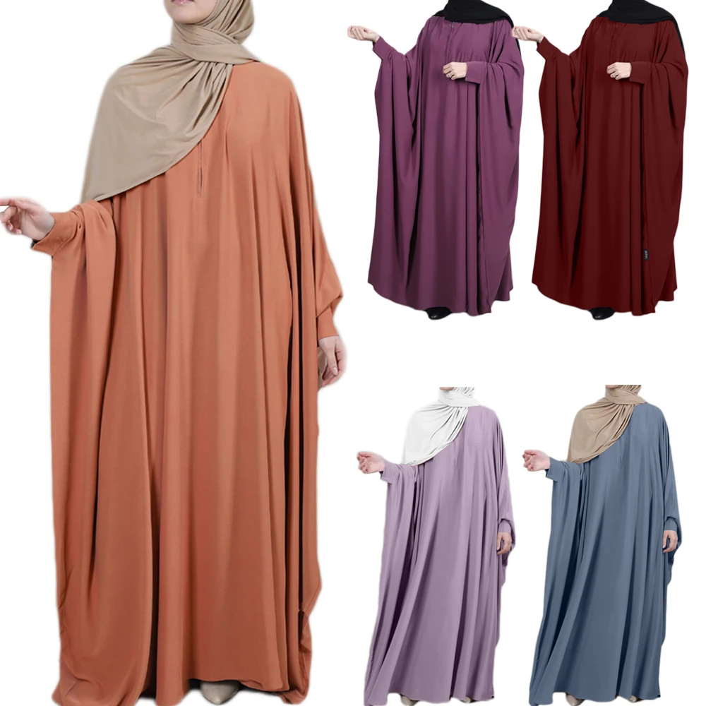 

Ramadan Khimar Women Prayer Garment Muslim Abaya Dress Batwing Sleeve Dubai Turkey Islamic Arabic Clothes Robes Worship Service