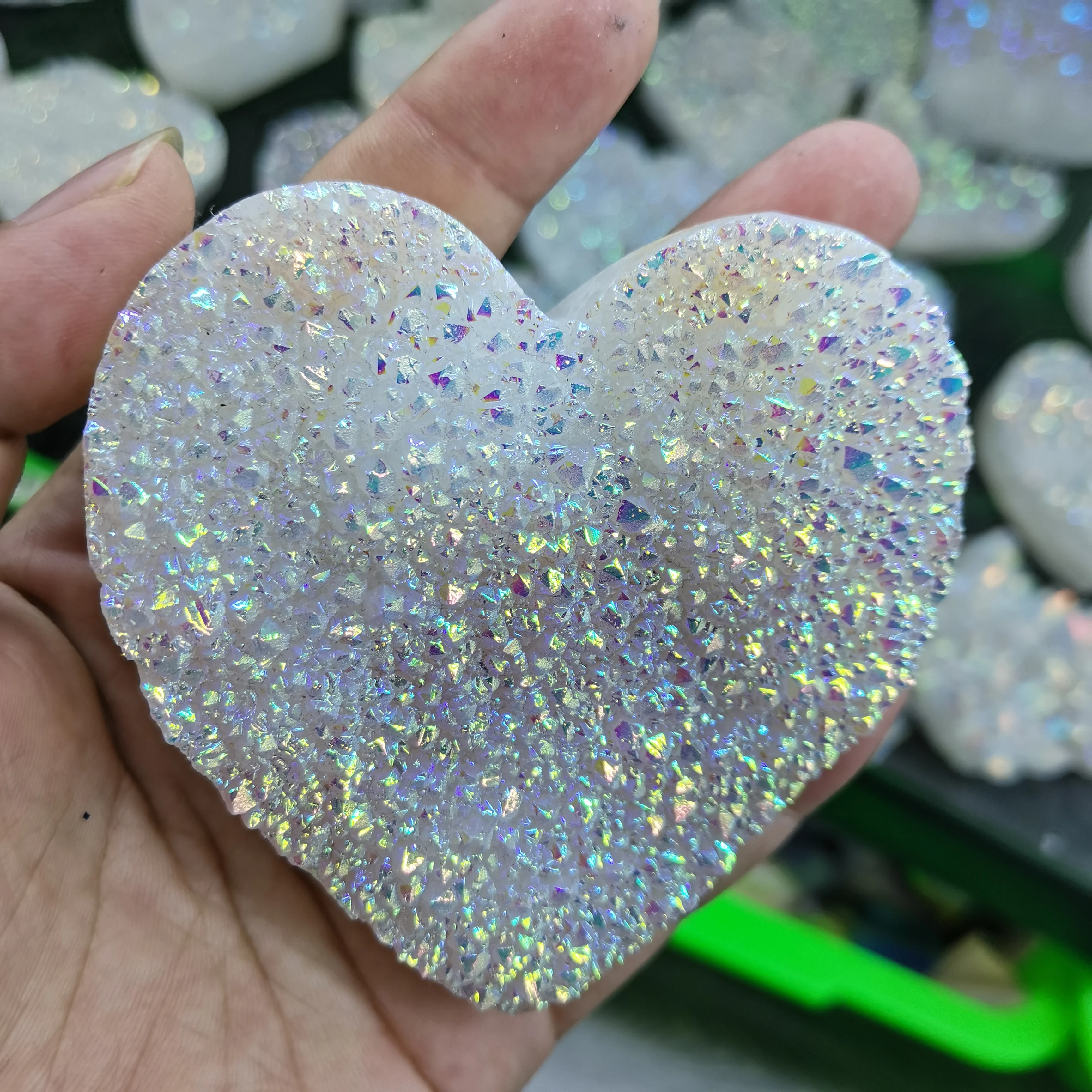 Electroplated Point Shiny Heart Shape Crystals Cluster Art Decor Angel Aura Clear Magic Quartz Specimen Jewelry Making Gifts