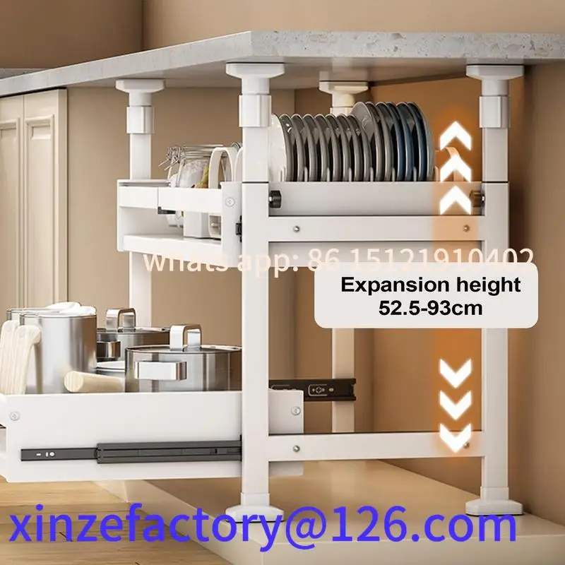 Customizable No Drilling Under Cabinet Sliding Drawer Extentable Storage Basket Under Table Drawer Organizer