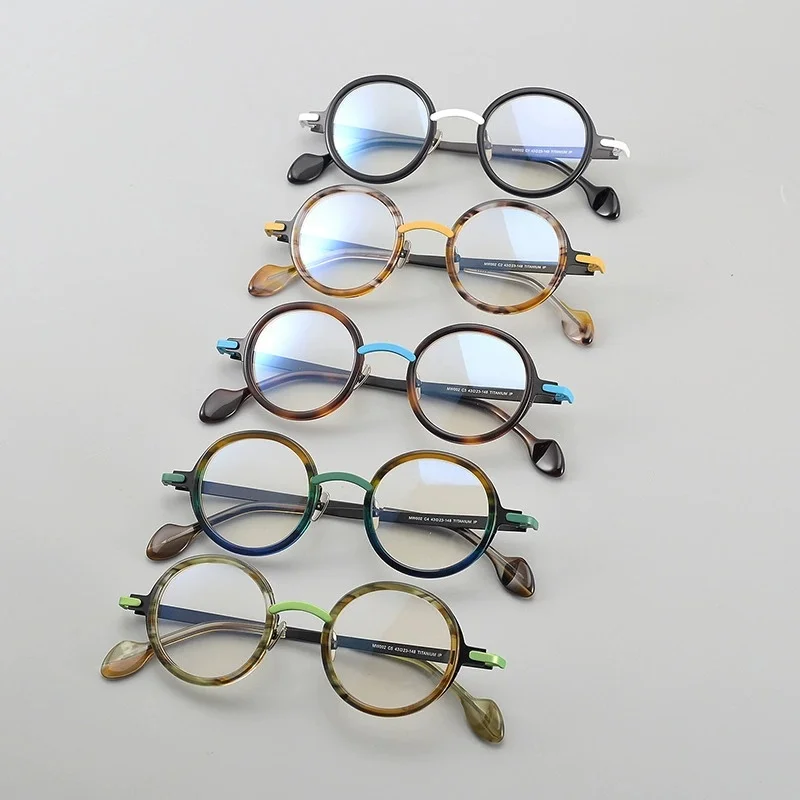 Belight Optical ทรงกลม Handmade สีสันรวม Acetate ไทเทเนียม Retro กรอบแว่นตาเลนส์ MW002