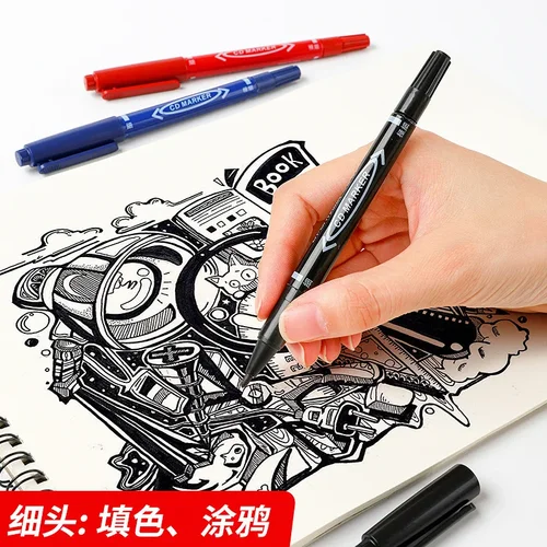 Imagen 2 del producto Rotulador de pintura permanente con tinta negra y azul, doble punta, para plástico, madera, piedra, Metal, vidrio, garabatos, marcado de Graffiti, 1 ud.