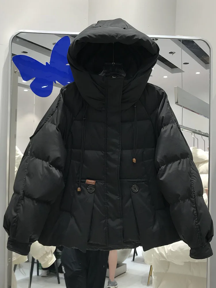 2024 New Winter Women White Duck Down Jacket Hooded Female Warm Over Size Casual Short Thick Warm Outwear Puffer Coat