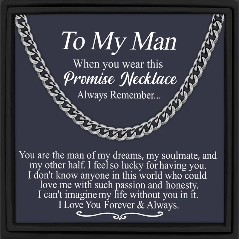 To My Man When You Wear This Promise Necklace For Boyfriend Or Husband Gift Cuban Link Chain Necklace Valentine's Day