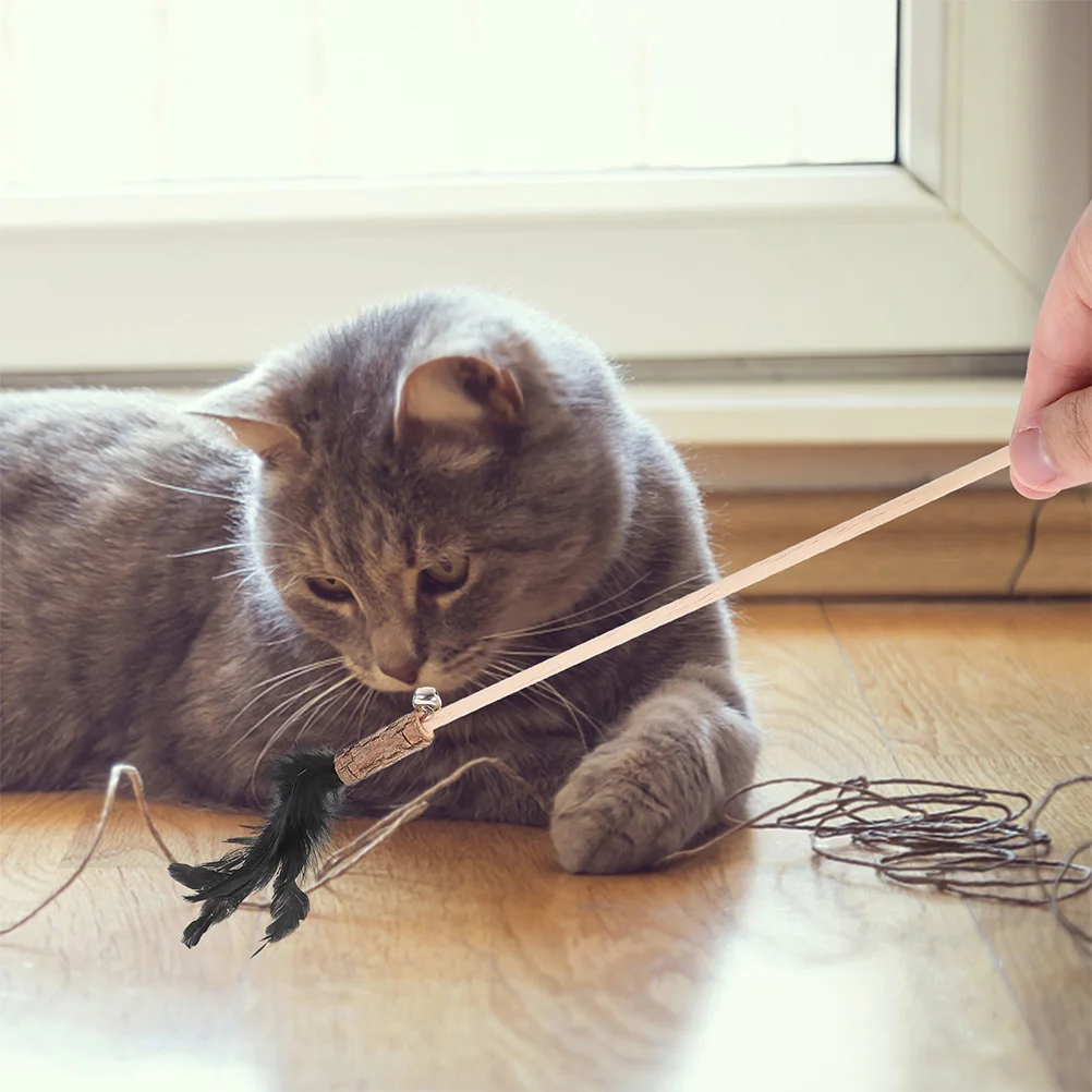 

3pcs Cat Teaser Toy Durable Wooden W Plume Bells Self Fun Attractive teasing hangings Funny teasing toys