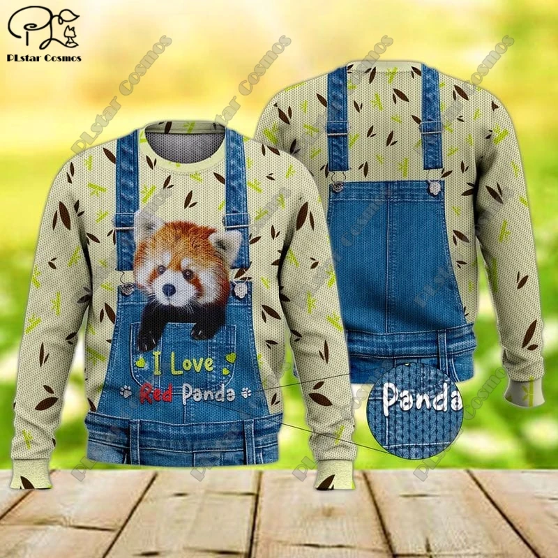 

New 3D printed animal series cute panda pattern genuine ugly sweater winter casual unisex round neck sweater