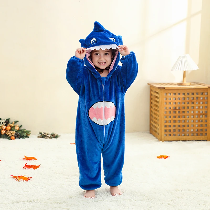

Baby Clothes Onesie Winter Warm Jumpsuits Large Toothed Shark Costume Hooded Onesie Cute Pajamas Soft Boys Girls Romper Outfit
