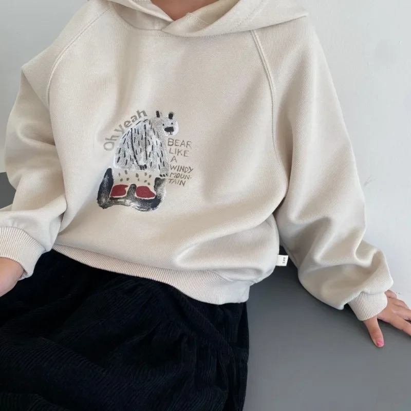 Korean style Autumn Kids Hoodies cartoon Polar bear hooded sweatshirts Boys and girls thicken loose pullover Tops