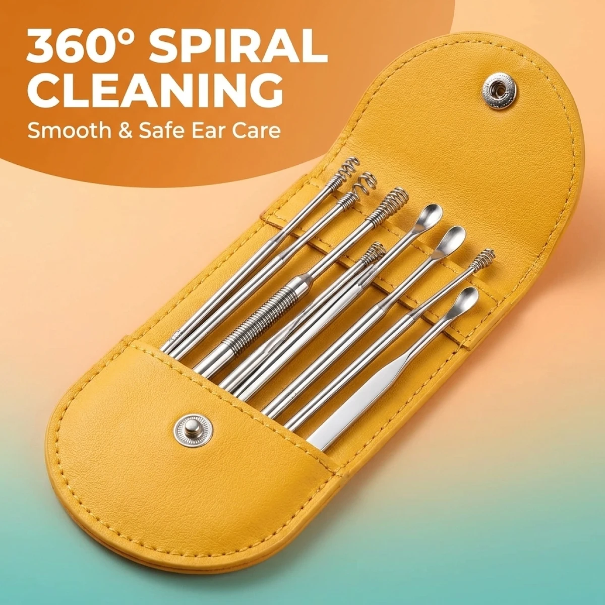 6-in-1 Ear Spoon Set – 360° Safe Spiral Cleaning, Exquisite Leather Case, Easy to Carry, Non-Slip Grip, Suitable for All Ages