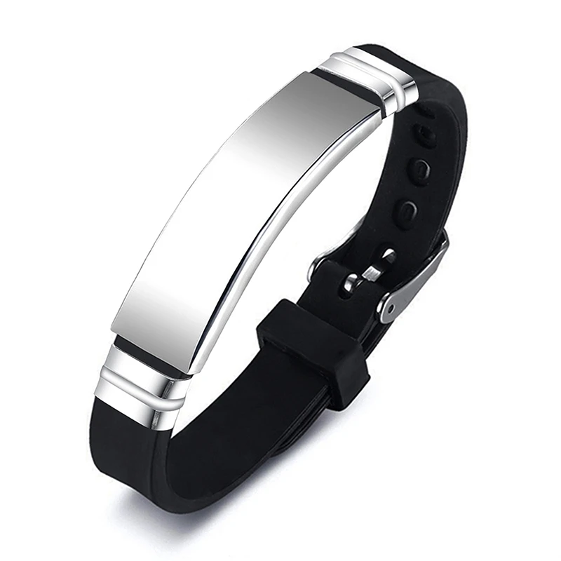 Fashion Men Blank Stainless Steel Bracelet Sport Black Silicone Adjustable Bracelets Bangles For Women Minimalist Jewelry Gifts