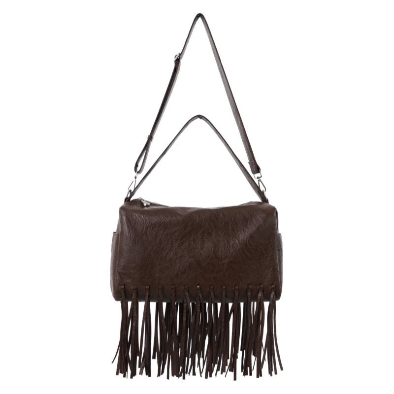 American Retro Motorcycle Style Horizontal Square Tassel Shoulder Bag Simple And Casual Versatile Large Capacity Handbag Trendy