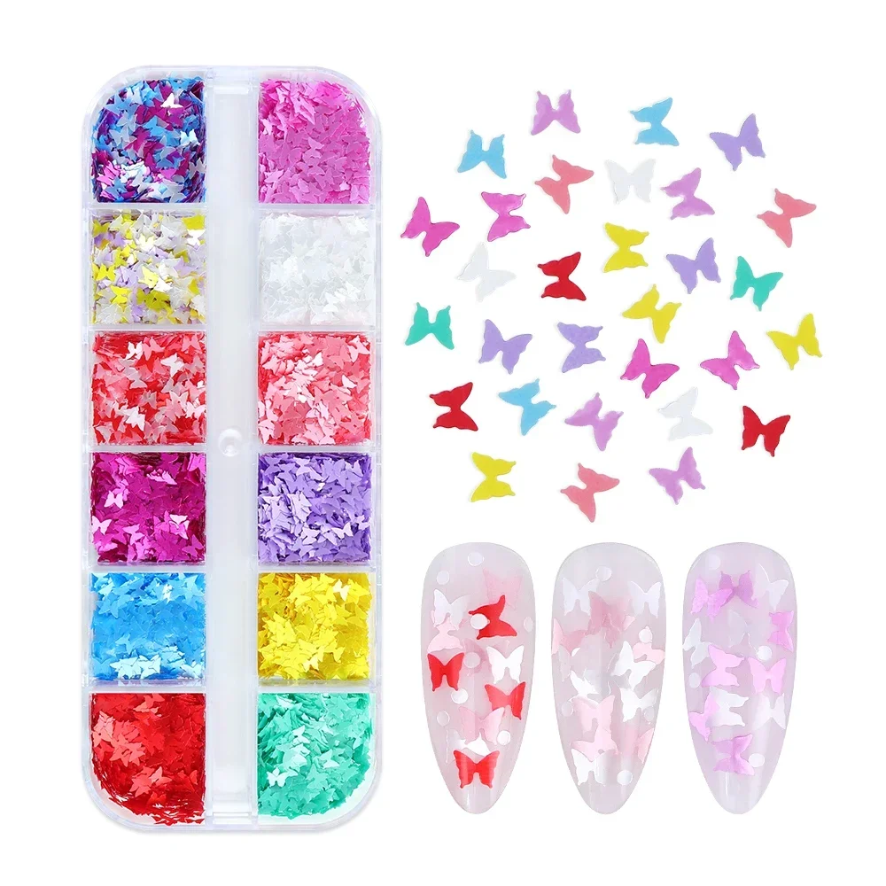 12-siatkowe kolorowe motyle Nail Art cekiny summers dekoracje Mini płatki motylkowe DIY akcesoria zawieszki do paznokci