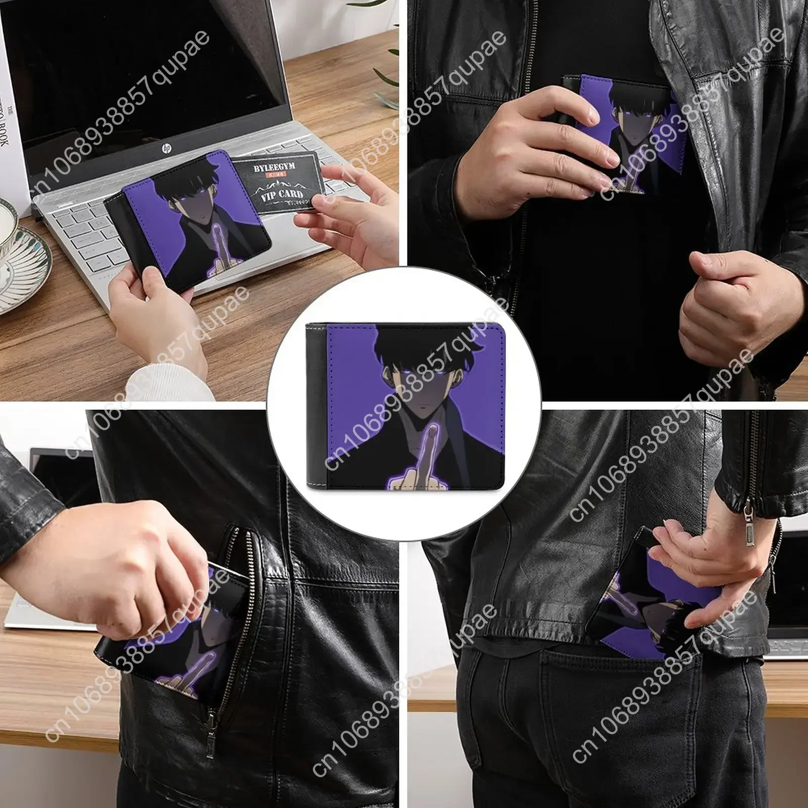 Solo Leveling-Sung Jin Woo Middle Finger Leather Wallets Men Wallet Credit Business Card Holders High Quality Wallet Solo
