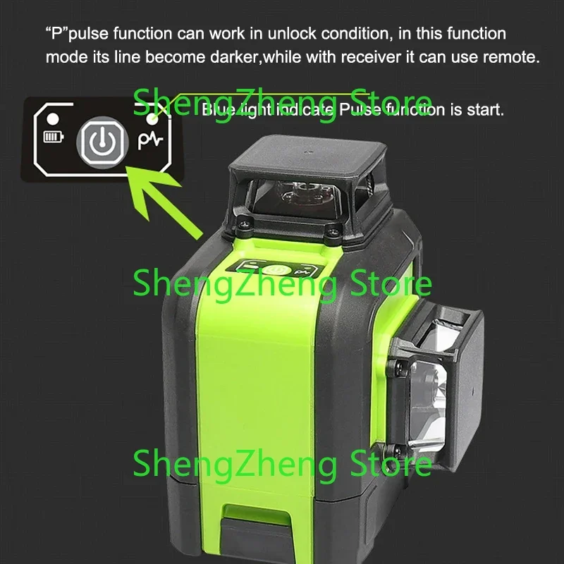 Green Laser Level 12 Lines Self Leveling Outdoor 180 degrees Rotary Cross Measure Tool