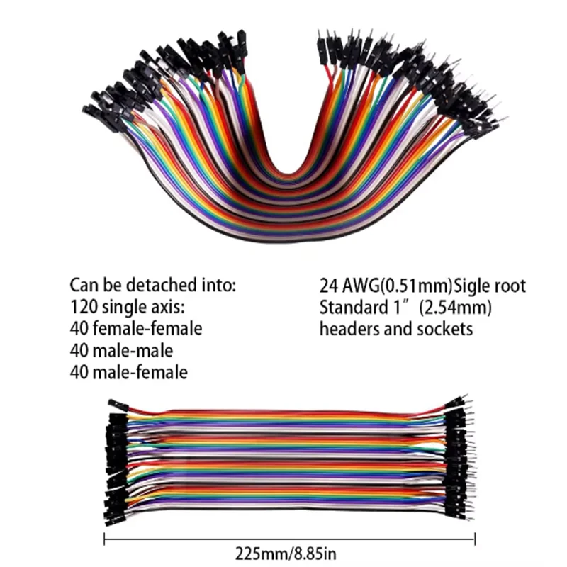 120pcs Multicolored Dupont Wire 40pin 20CM Male to Female 40pin Male to Male Female to Female Breadboard Jumper Ribbon Cable