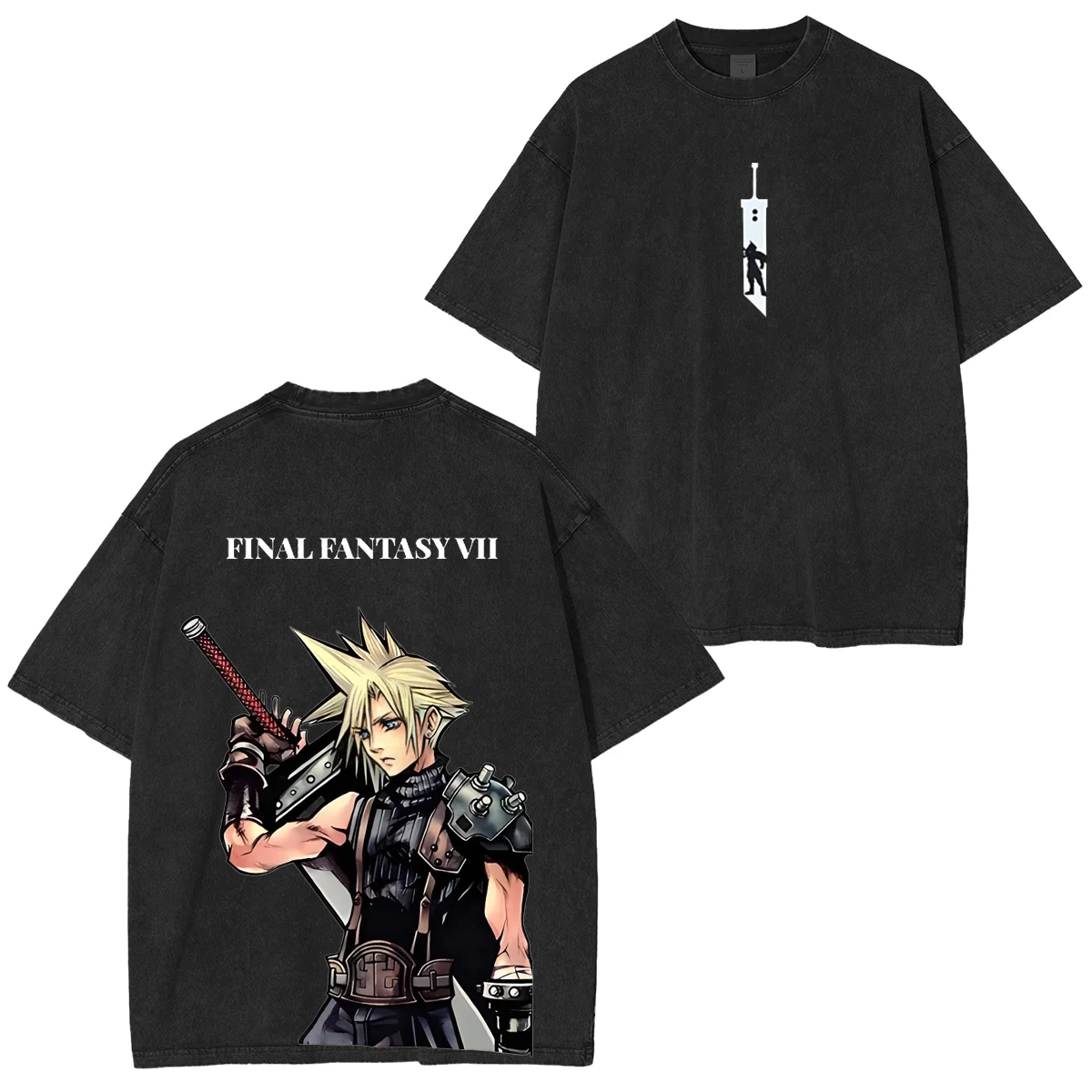 FINAL FANTASY Grafik-Washed-Oversized-T-Shirt für Männer und Frauen Vintage Streetwear Casual T-Shirt Harajuku Damen Herren Manga Kleidung – Detail 4