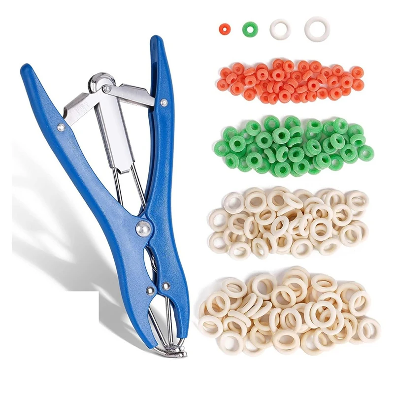 AT69 -Livestock Castration Bander With 4 Different Sizes Of Castrator Rings For Goatslambs Sheeps,Balloon Expander Pliers Tool