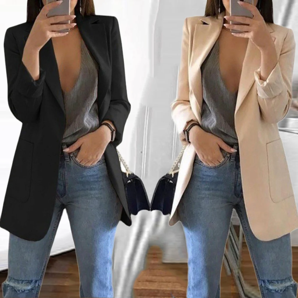 2024 Elegant Jacket Women's Suit Single Office Casual British Professional Women's Buttonless Suit Collar Pocket Simple Coat Top