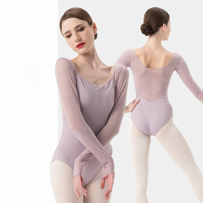Splice Lace Collar Ballet Dance Leotard Yoga Gymnastics Bodysuit Long sleeves Solid Black Girls Dancewear Women Ballet Leotards