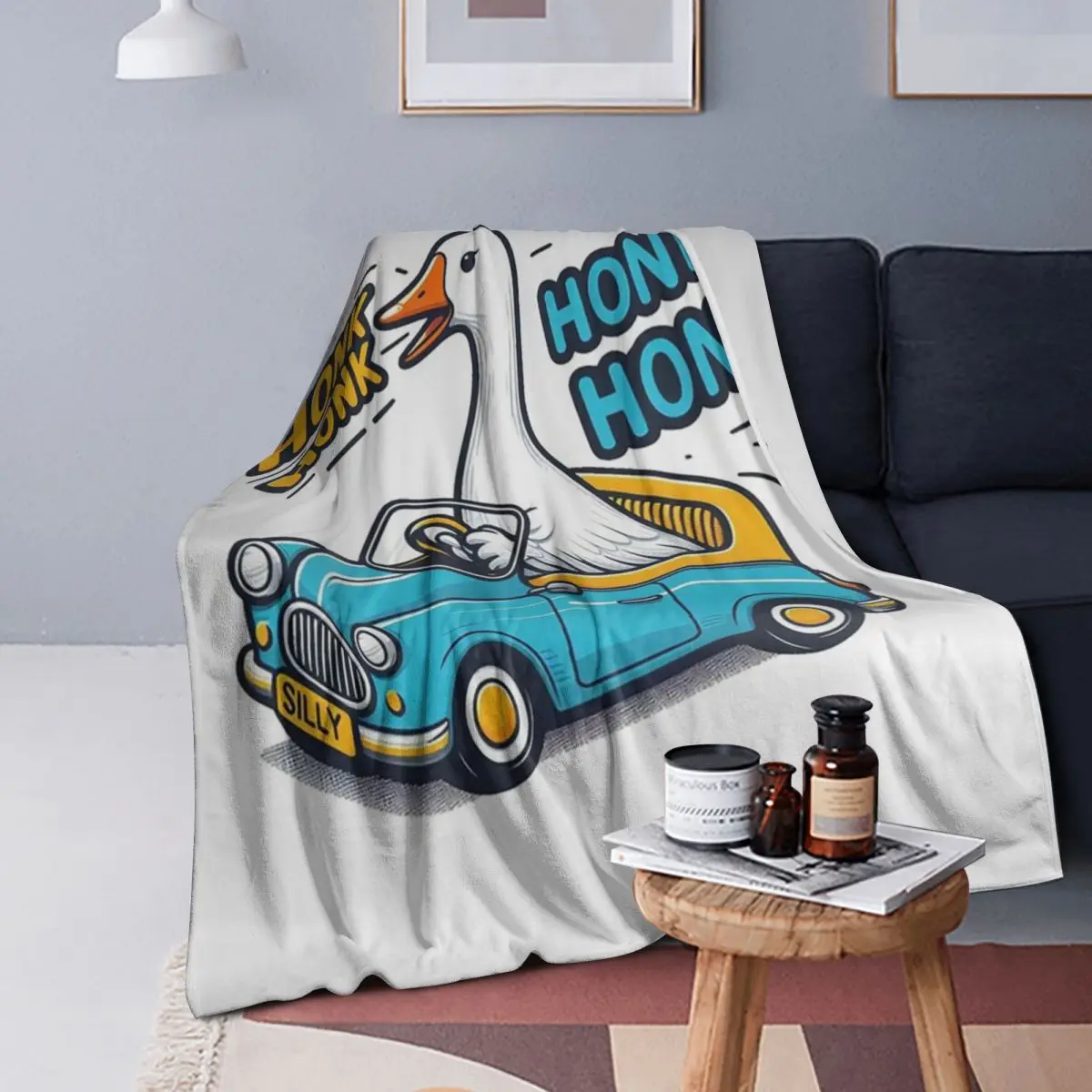 

Silly Goose Car Blue Blanket Soft Warm Flannel Throw Blanket Plush for Bed Living room Picnic Travel Home Sofa