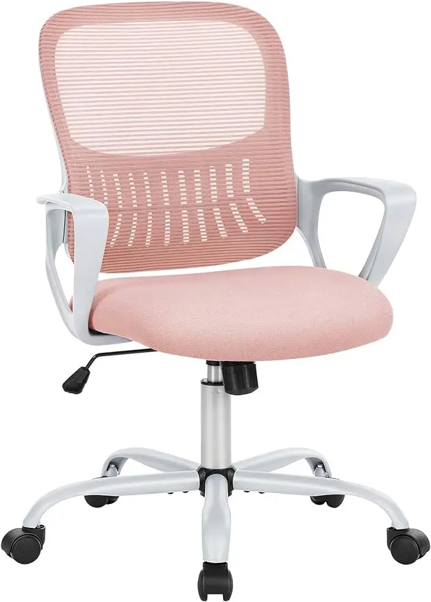 Silla ergonómica de escritorio para ordenador de oficina, asiento giratorio de trabajo con ruedas, soporte Lumbar cómodo, con respaldo medio, Com