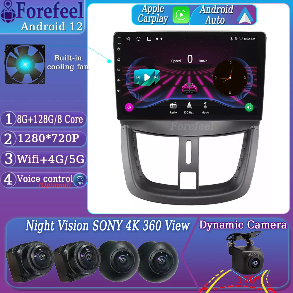 

Android 12 для Peugeot 207 2006 - 2015 автомобильный видеоплеер, мультимедийное радио, Авторадио, навигация, GPS, монитор Carplay, экран ТВ