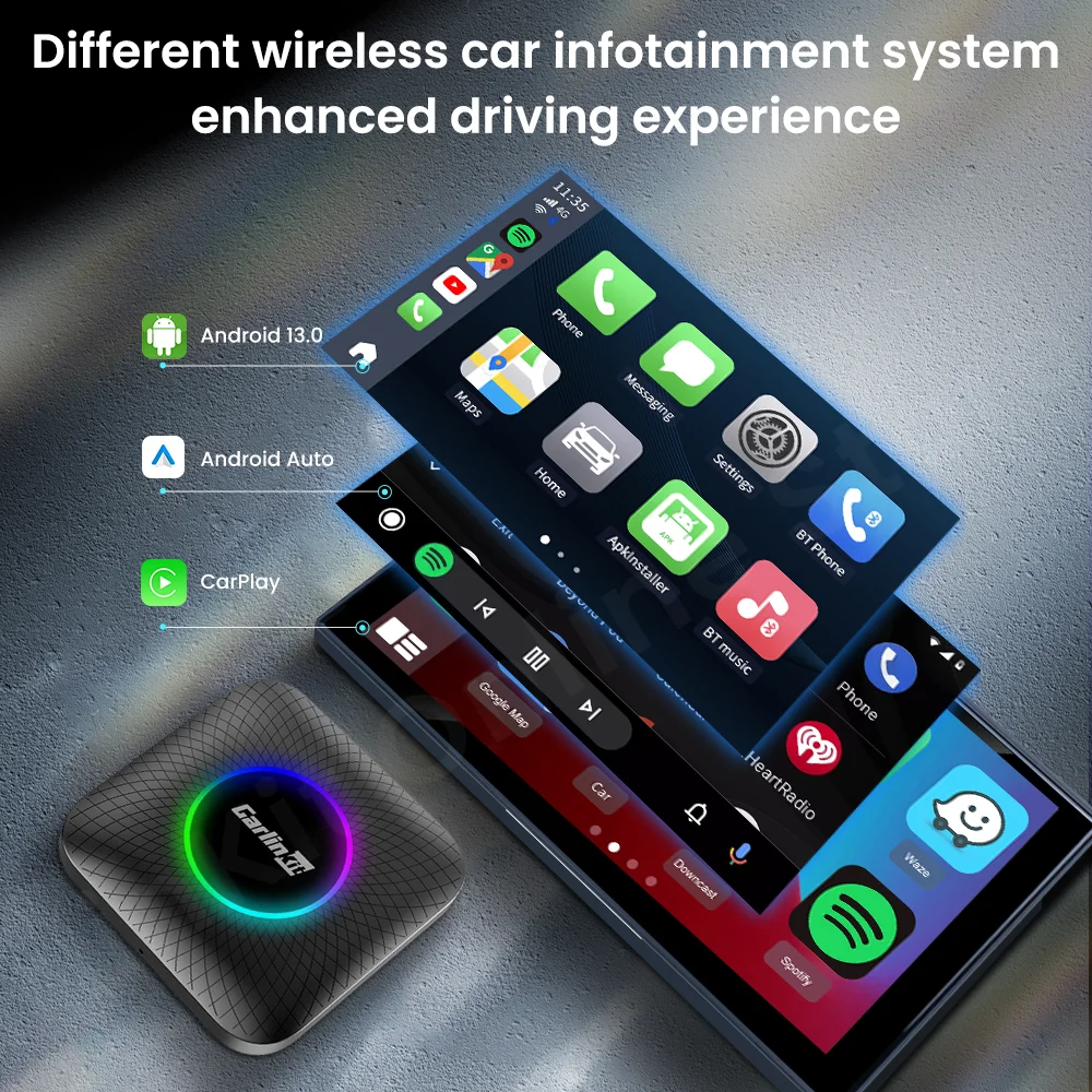 Carlinkit SDM660 Tv Box Android 13 Qualcomm 8 Core Android Auto CarPlay Adattatore wireless Supporto Video online Porta USB-A Youtube