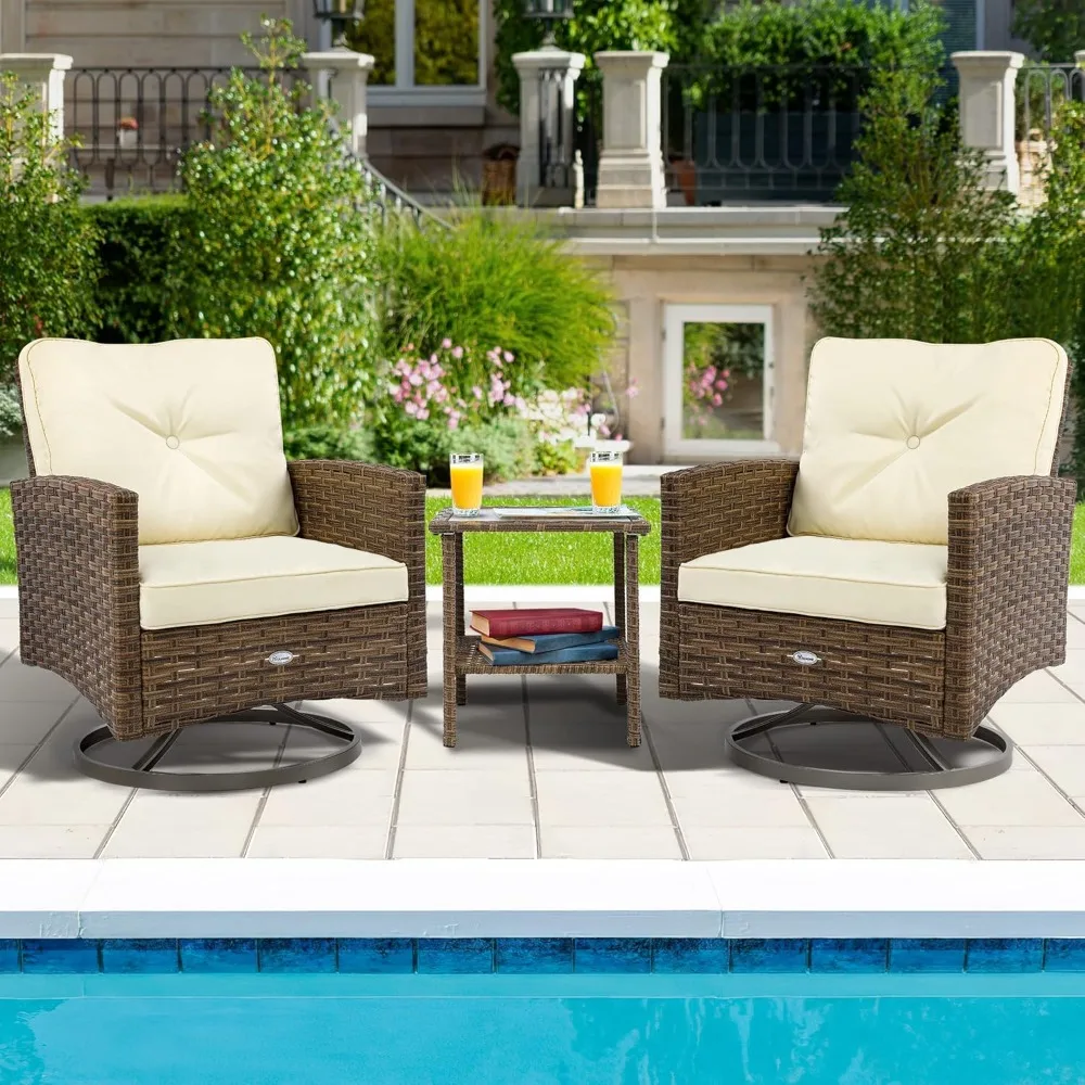 

3-Piece Courtyard Furniture Outdoor Rocking Chair Tavern Set, Willow Rocking Chair with Cushion and Side Cushion, Dialogue Chair