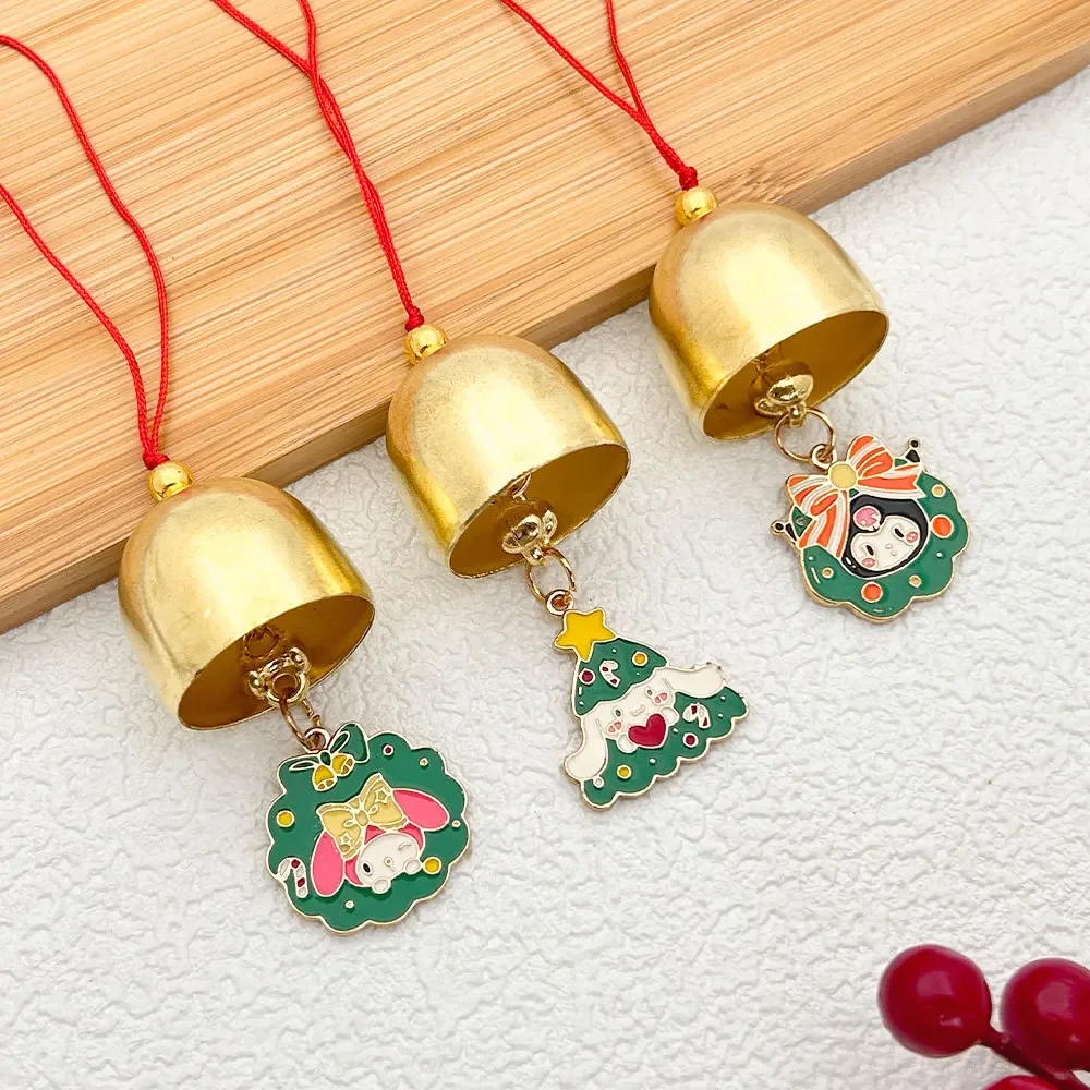 Anime Sanrio Christmas Tree Decoration Bell Pendant Kuromi My Melody Hello Kitty Kawaii Metal Wind Chime Party Hanging Gifts Toy