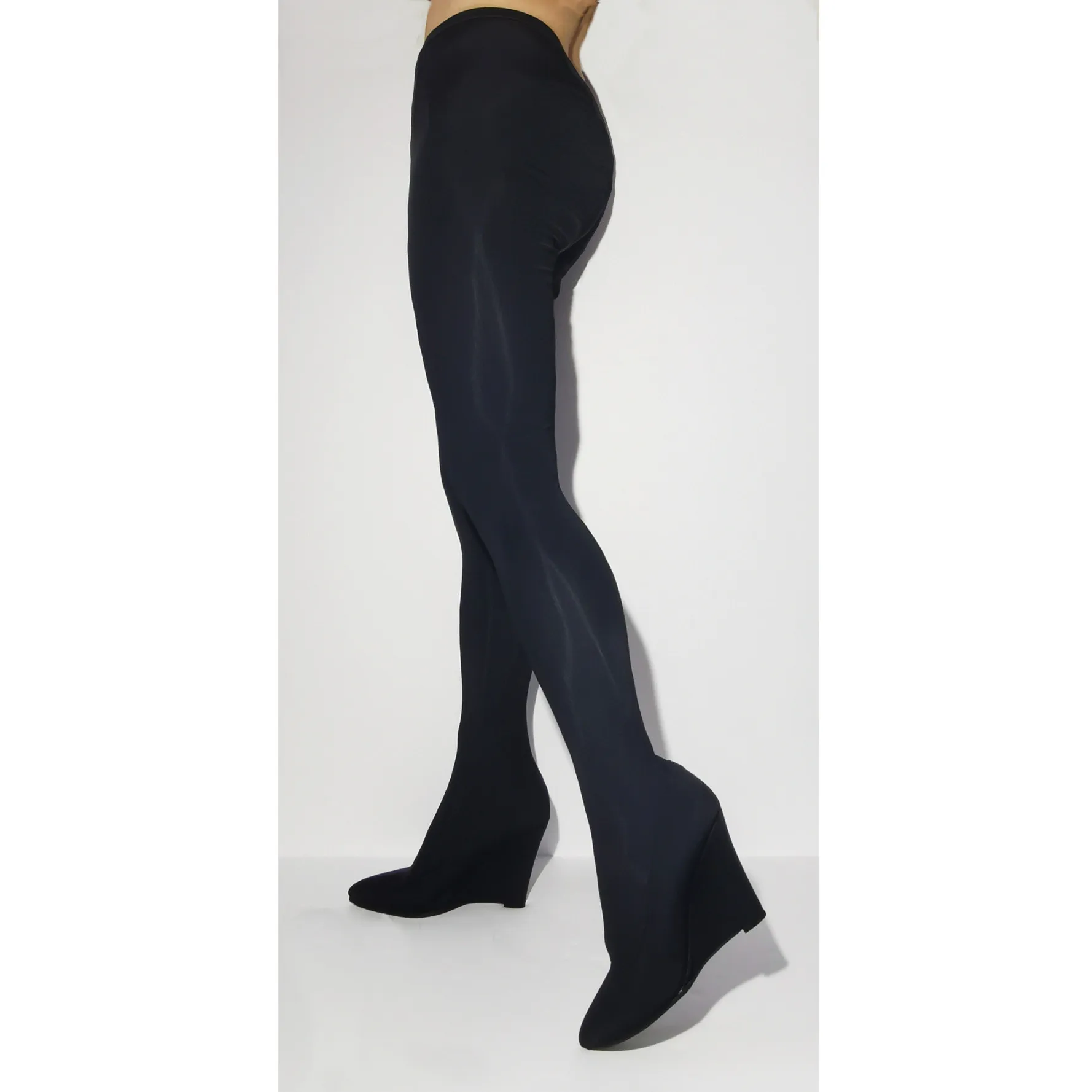 Sexy rozciągnięte Boot legginsy dostosowane krocza udo wysokie długie buty kombinezon cienki polar elastyczna podszewka Pointed Toe Pant buty