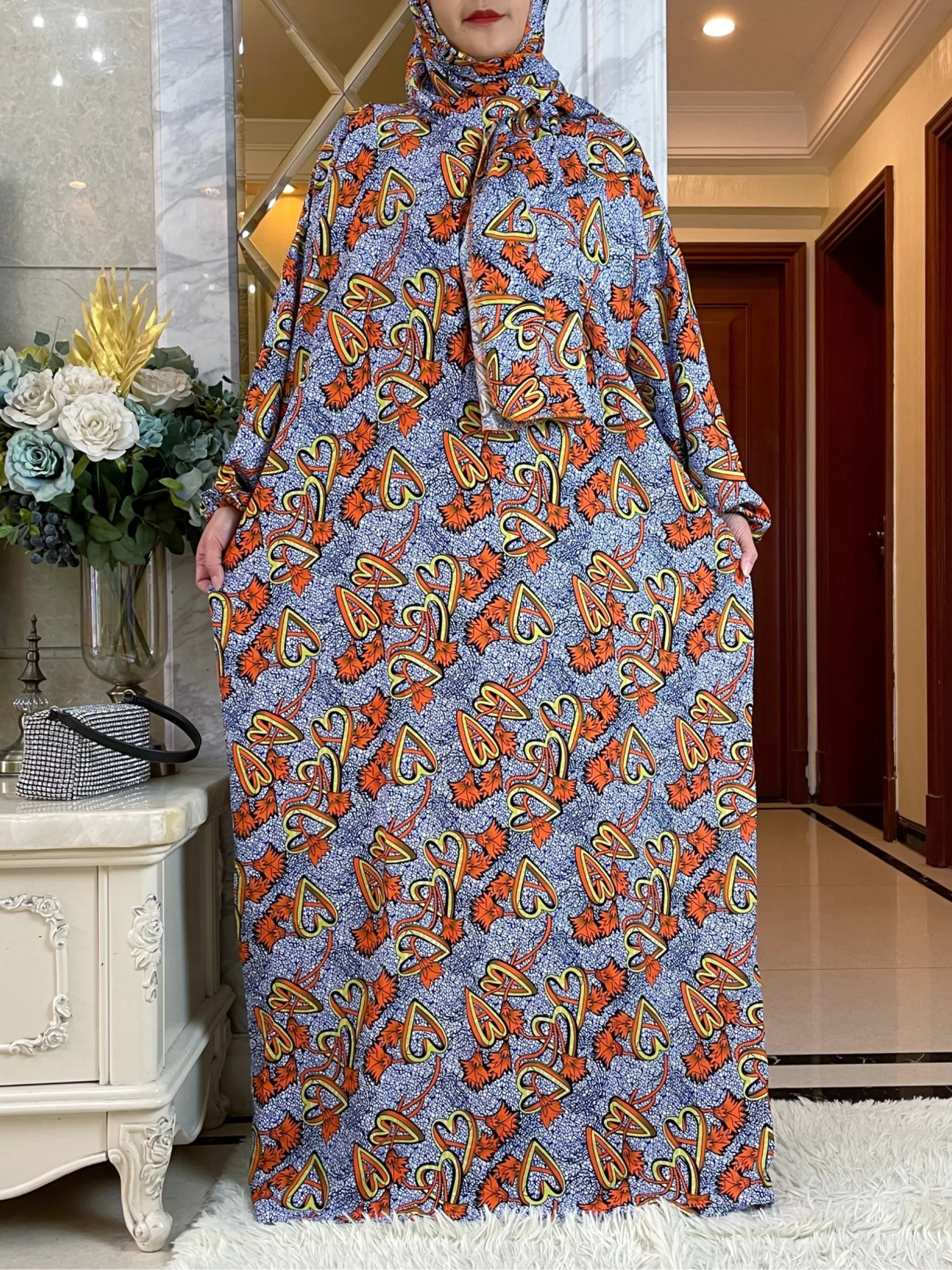 Abaya-Robe africaine en coton pour femmes musulmanes, tissu doux imprimé, style moyen-orient, turban, rêves, 2024