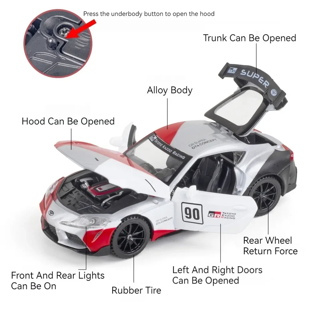 1:32 Toyota Supra GT4 Konzept Sportwagen Modell Spielzeug Legierung Körper Gummireifen Diecast Supercar Modelle Dekoration Kinder sammeln Geschenke