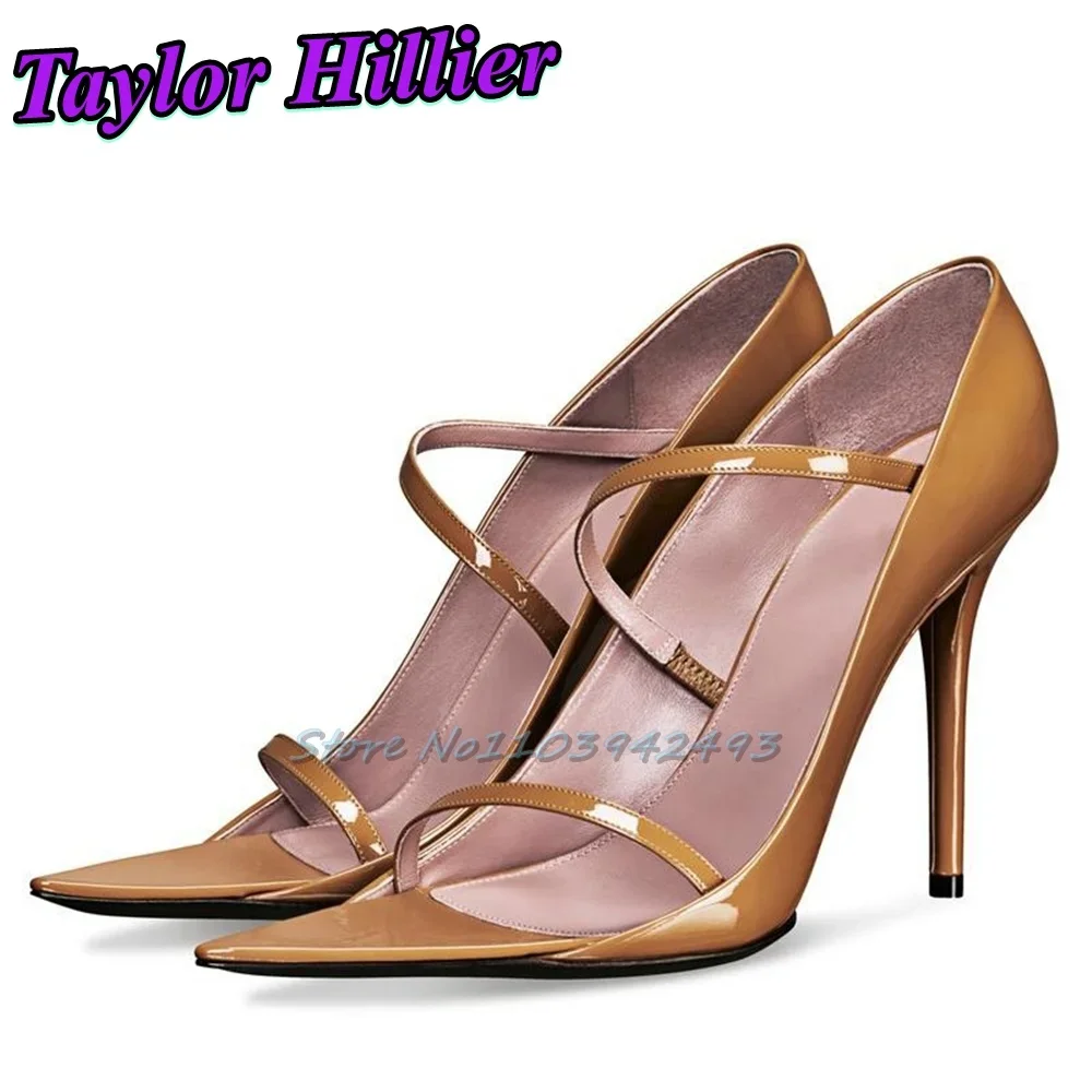 

Multi Strappy Heeles Brown Shallow Heeled Sandals Women Luxury Designer Shoes Slip On Solid Mules Sandalias De Mujer Tacones