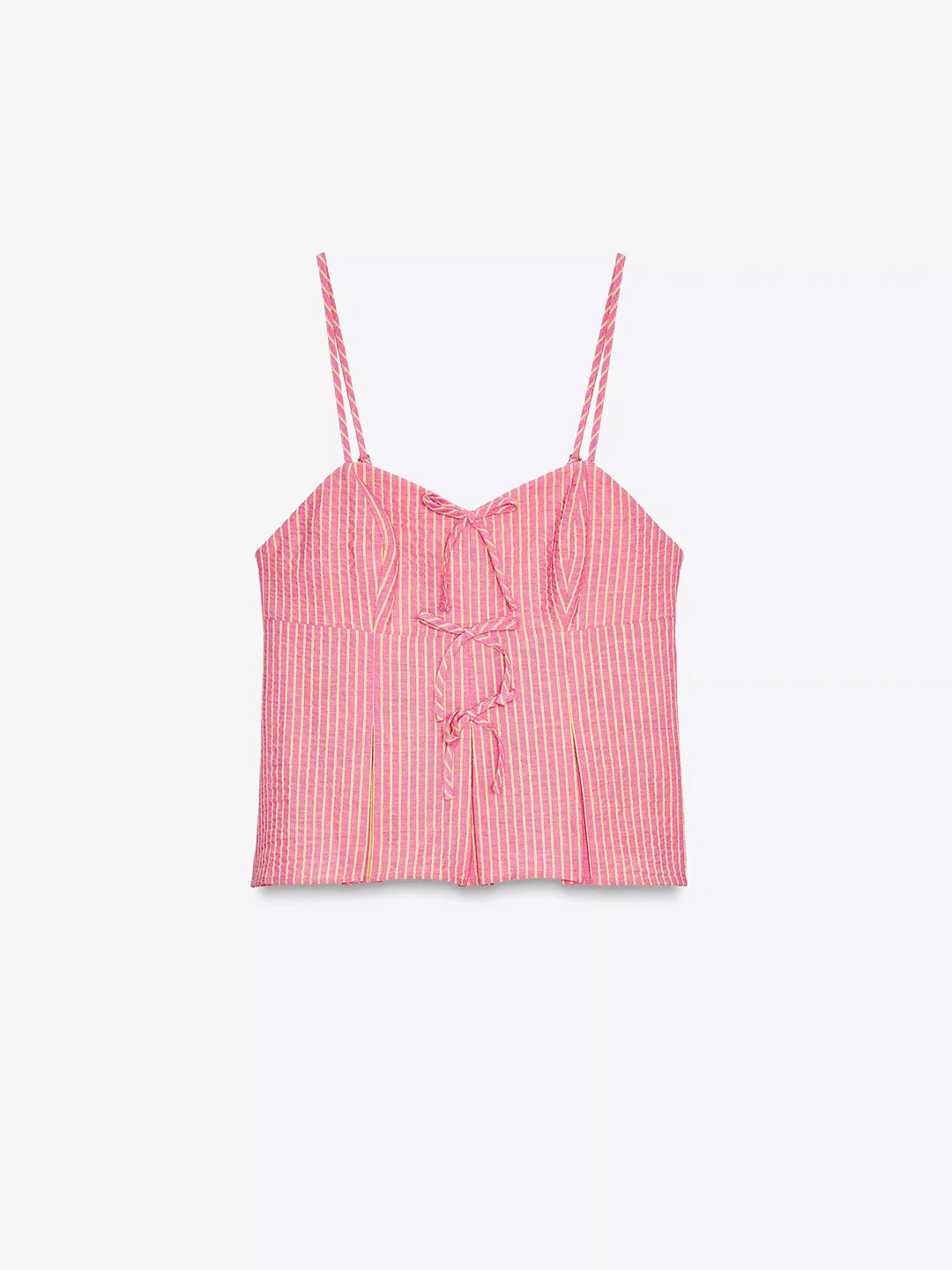 

Sweet Sle Thai Pink Striped Knot Small Strap Vest Top Women's Summer Faion Thin Material ort Length T-irt