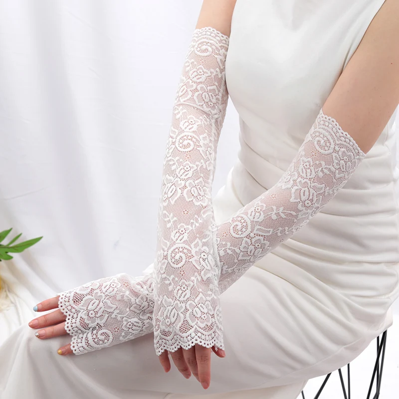 

Women Long Lace Gloves Fishnet Mesh Fingerless Mittens Lady Cycling Drive Accessories Breathable Sun Protection Arm Warmers