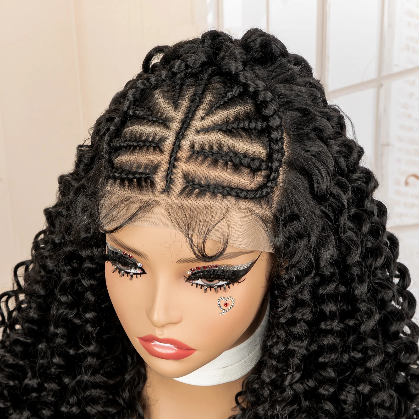 22 بوصة الاصطناعية مجعد شعر مستعار متموج مع الضفائر العقص الطبيعي مجعد 13x4 الدانتيل الجبهة الباروكات للنساء استبدال الشعر المستعار #5