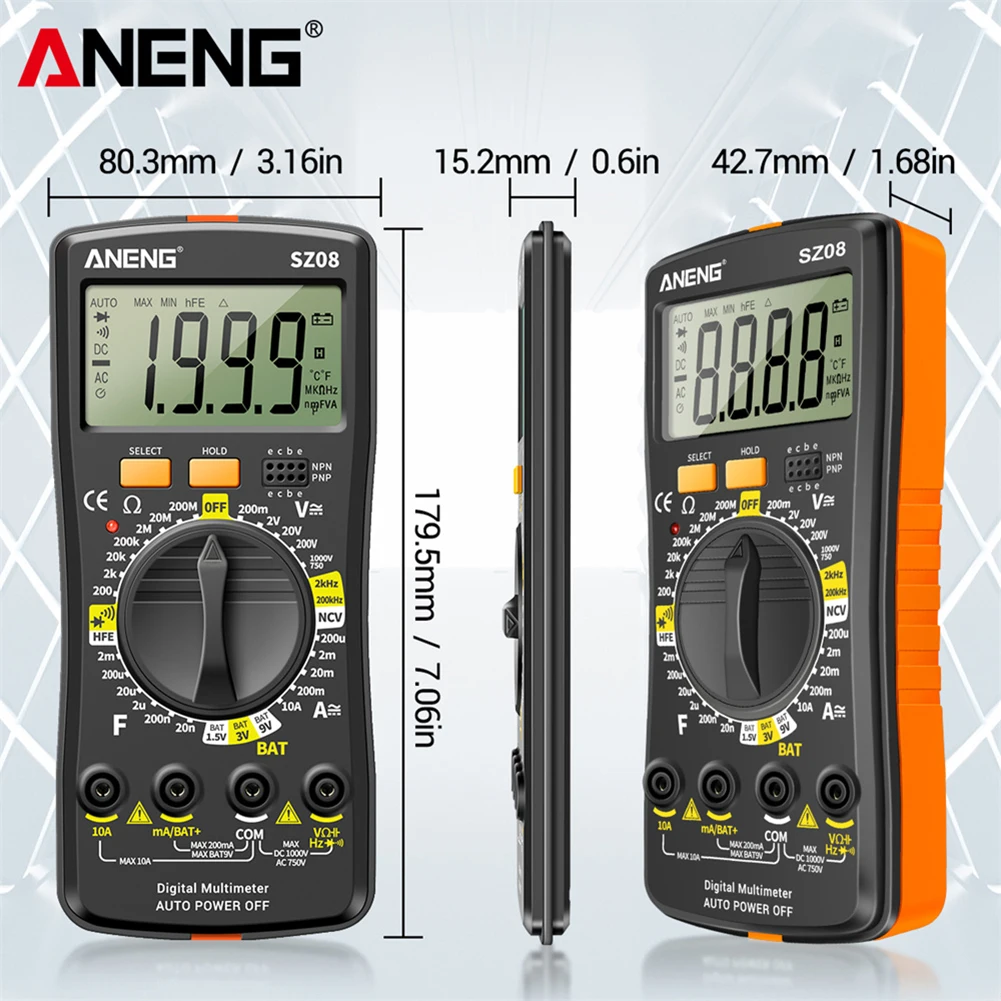 ANENG SZ08 cyfrowy ultracienki multimetr do przechowywania profesjonalny miernik automatyczny woltomierz AC DC 220V oporowy ręczny testery
